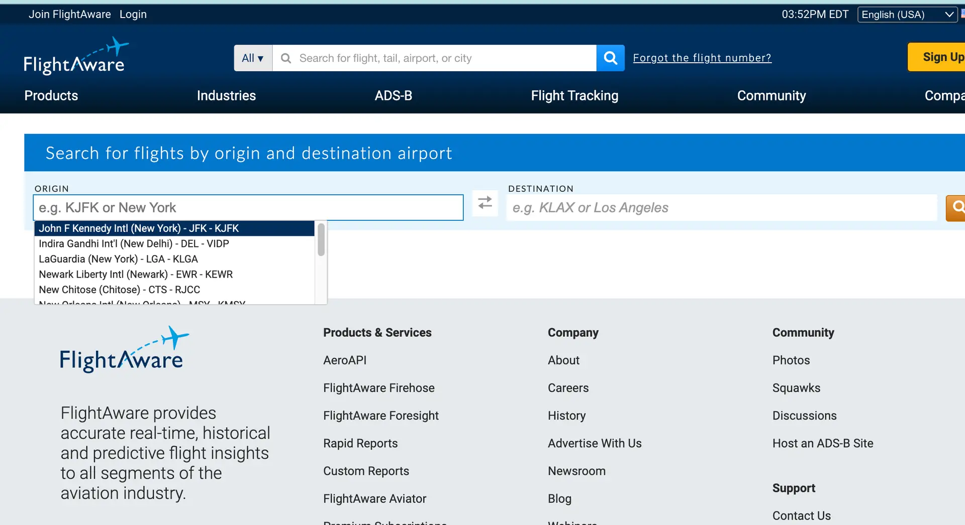 FlightAware website image