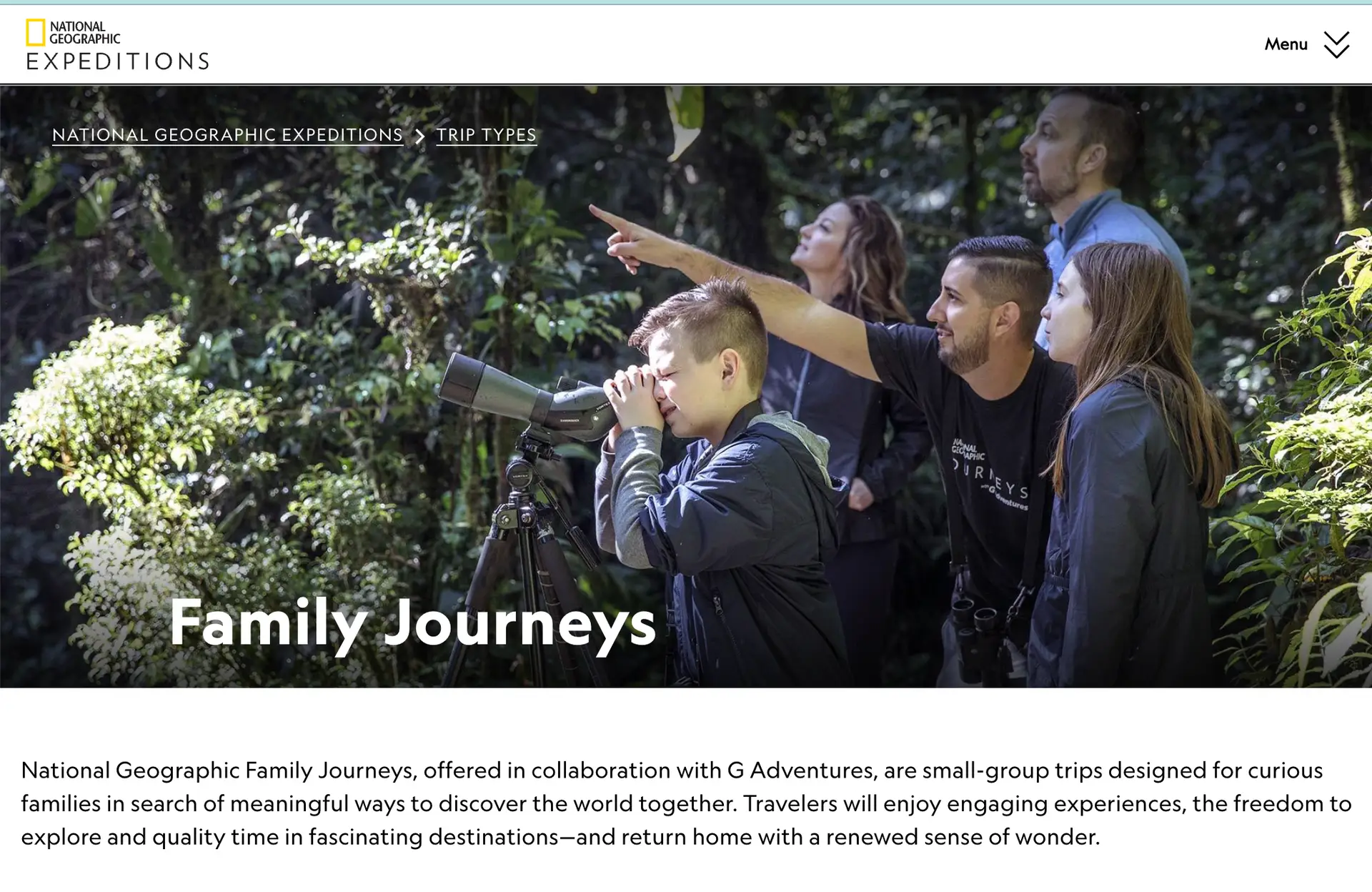National Geographic Family Journeys offered in collaboration with G Adventures for family tours and vacations