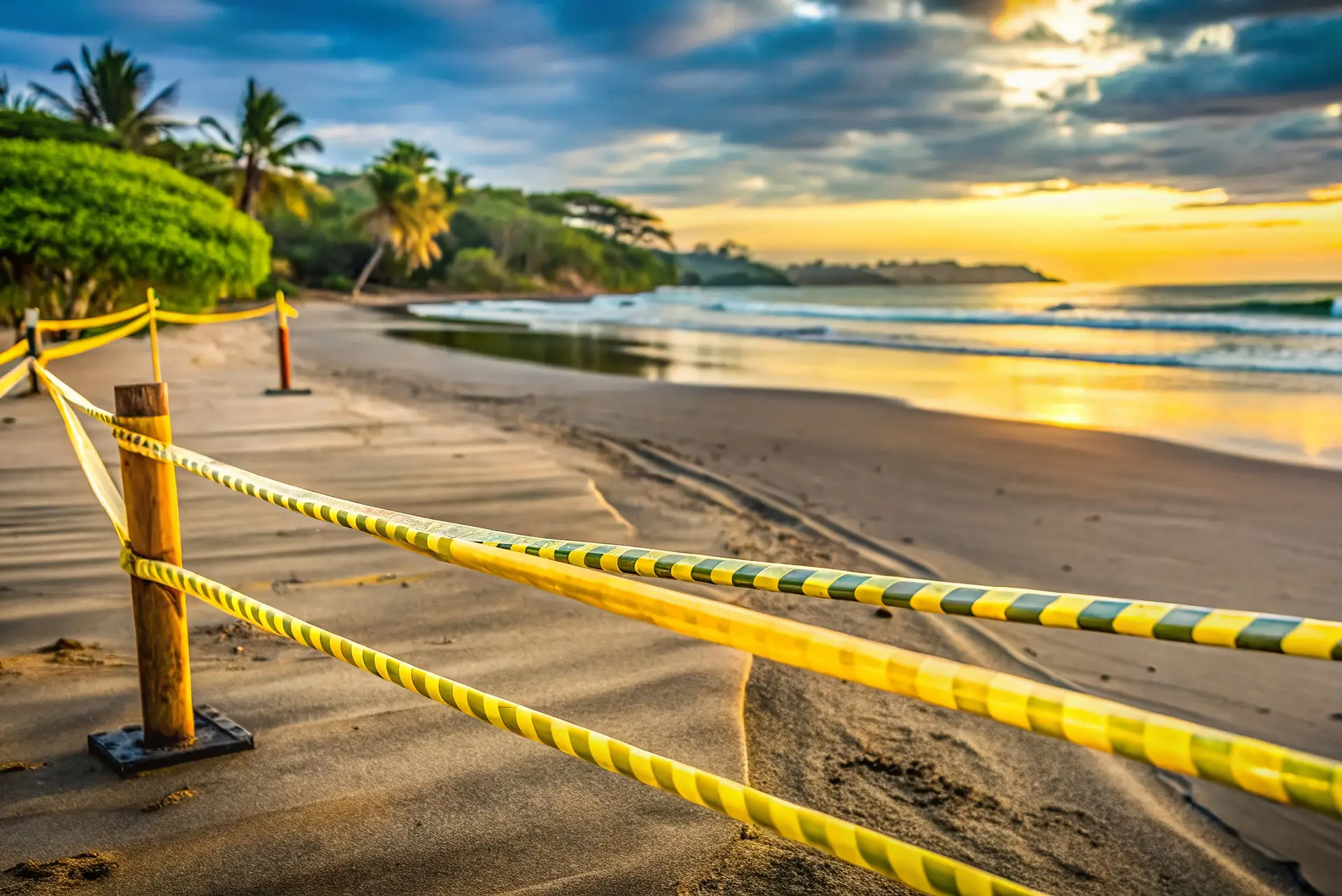Closed Tamarindo Beach: Police Tape Blocks Entrance During Pande
