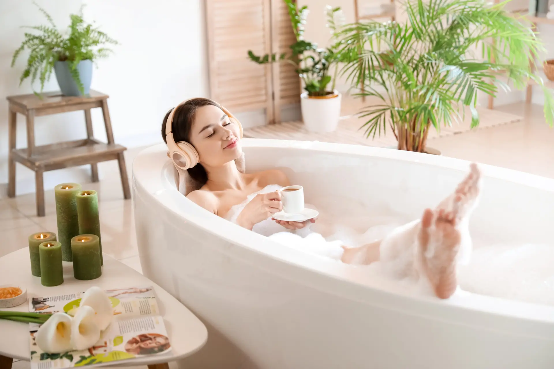woman relaxing in the bath