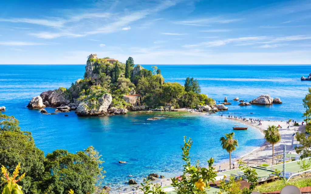 Azure waters surrounding Isola Bella near Taormina
