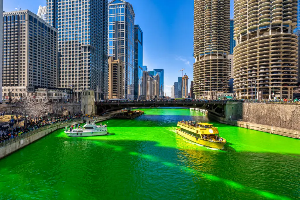 St Patricks Day green river in Chicago