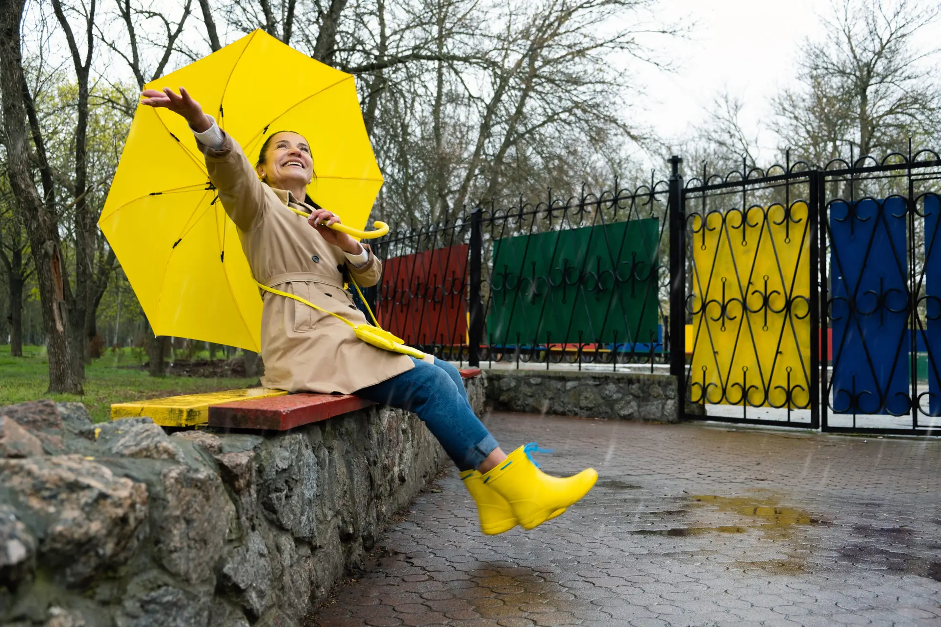 woman under her umbrella enjoying her travel
